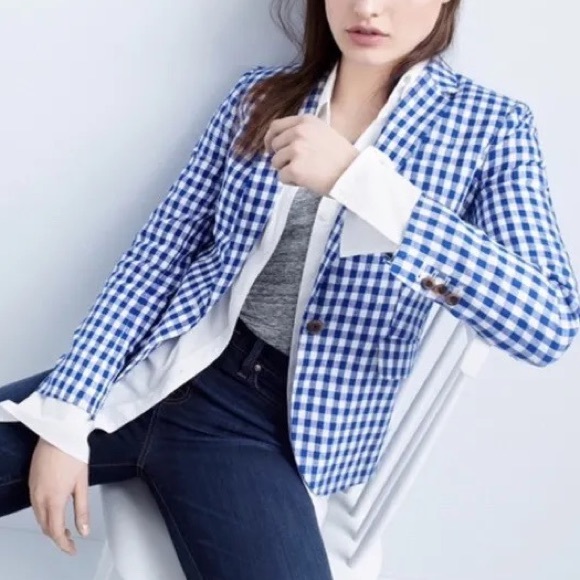 J Crew Campbell Gingham Linen Blazer - Picture 2 of 7